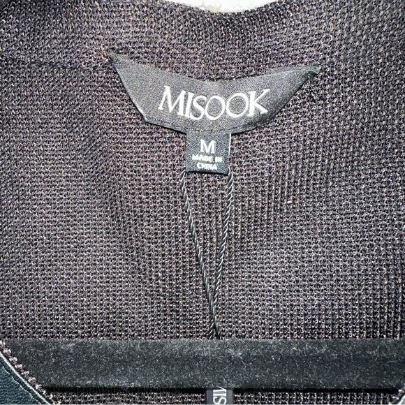 Misook Heritage Fit Faux Leather Trim Size Medium Long Cardigan Dark Academia - Picture 4 of 14